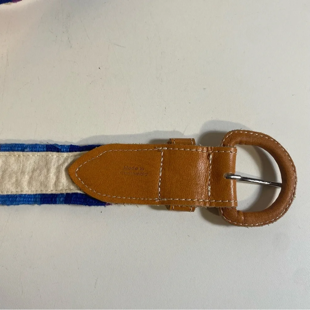 Guatamalan Leather & Colorful Woven Fabric Belt Size Large